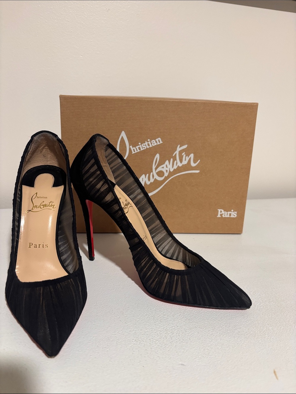 Christian Louboutin Black Follie Draperia 100 Chiffon Suede